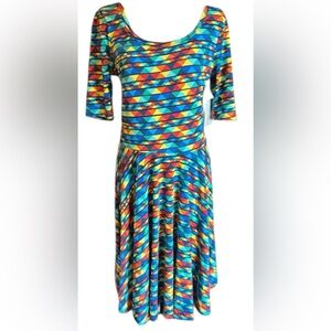 NWT~ Lularoe womens L~ dress rainbow geometric stained glass pattern.